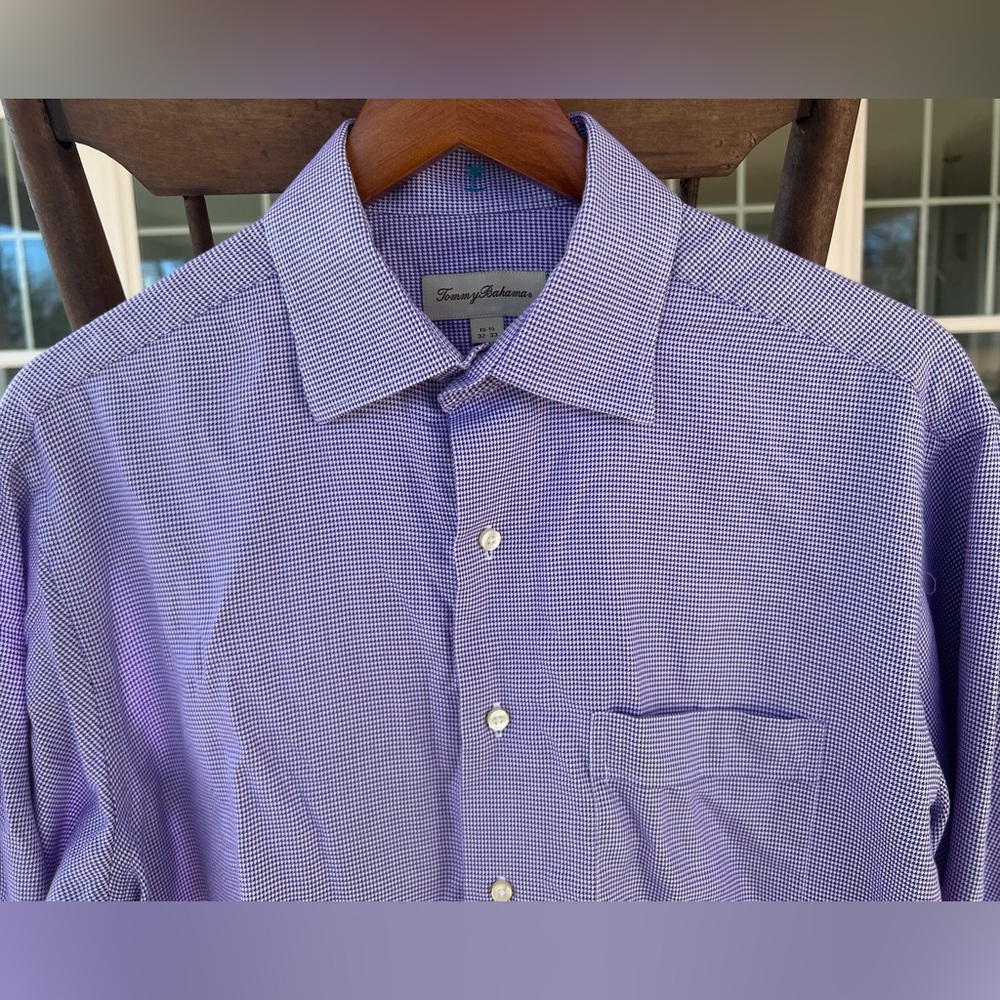 Tommy Bahama Mens Long Sleeve Buttons Check Purple Pure Cotton Shirt 15.5 32/33